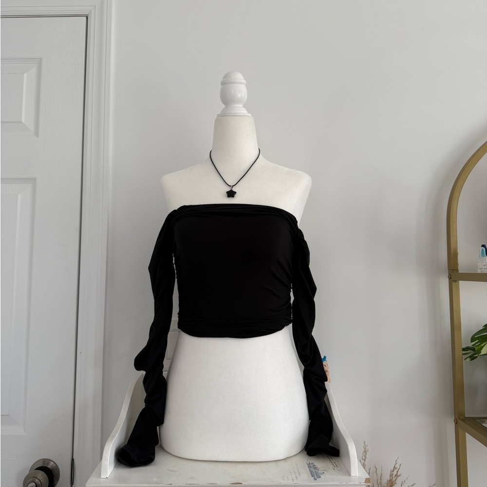 Black Off-Shoulder Long Sleeve Top
